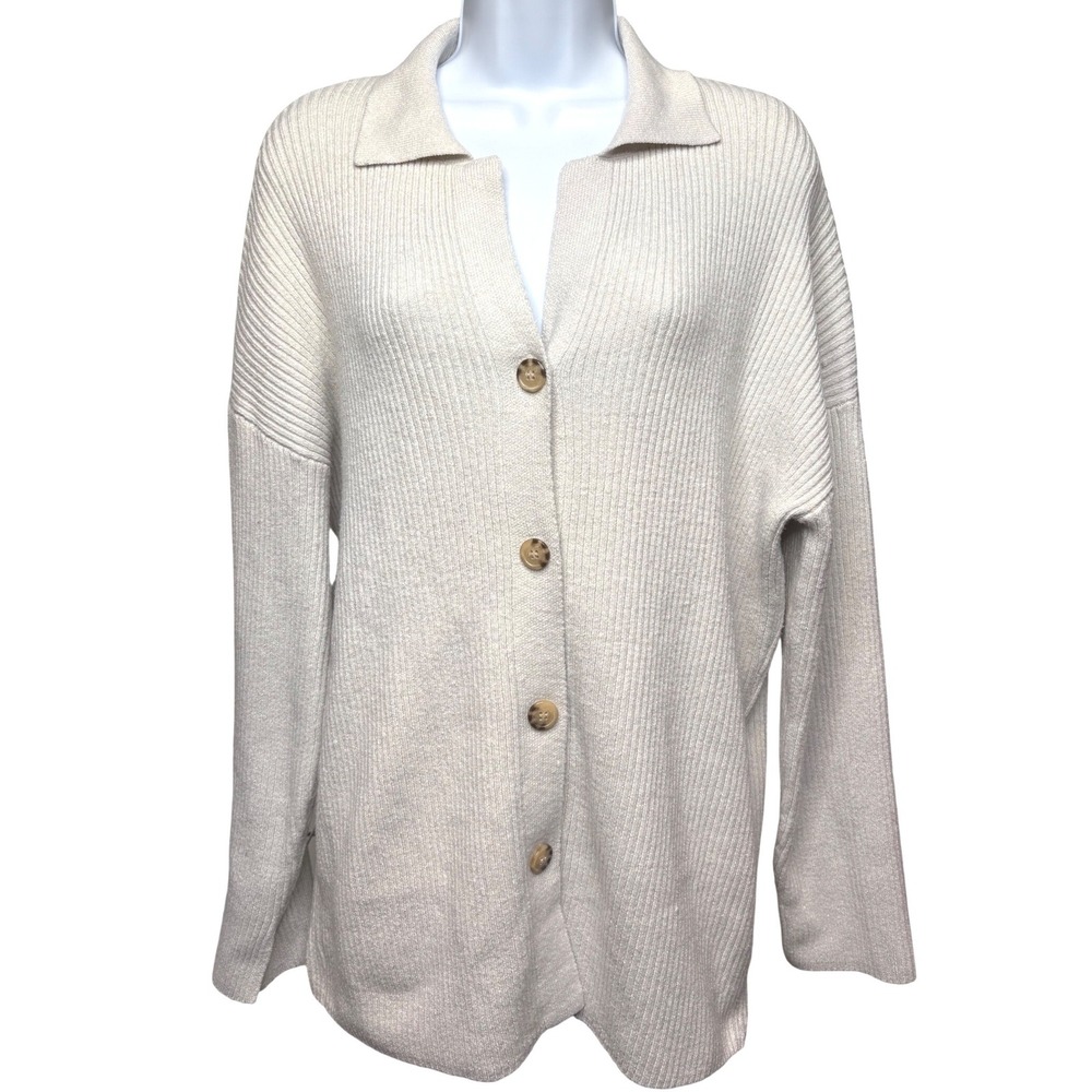 HAPPILY GREY Womens Cream Ribbed Cardigan Sweater S Minimalist Chic Scandi Cozy
